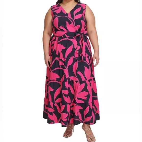 DKNY Plus Size Printed Fit & Flare Maxi Dress Women’s Sz 18W - Picture 1 of 9